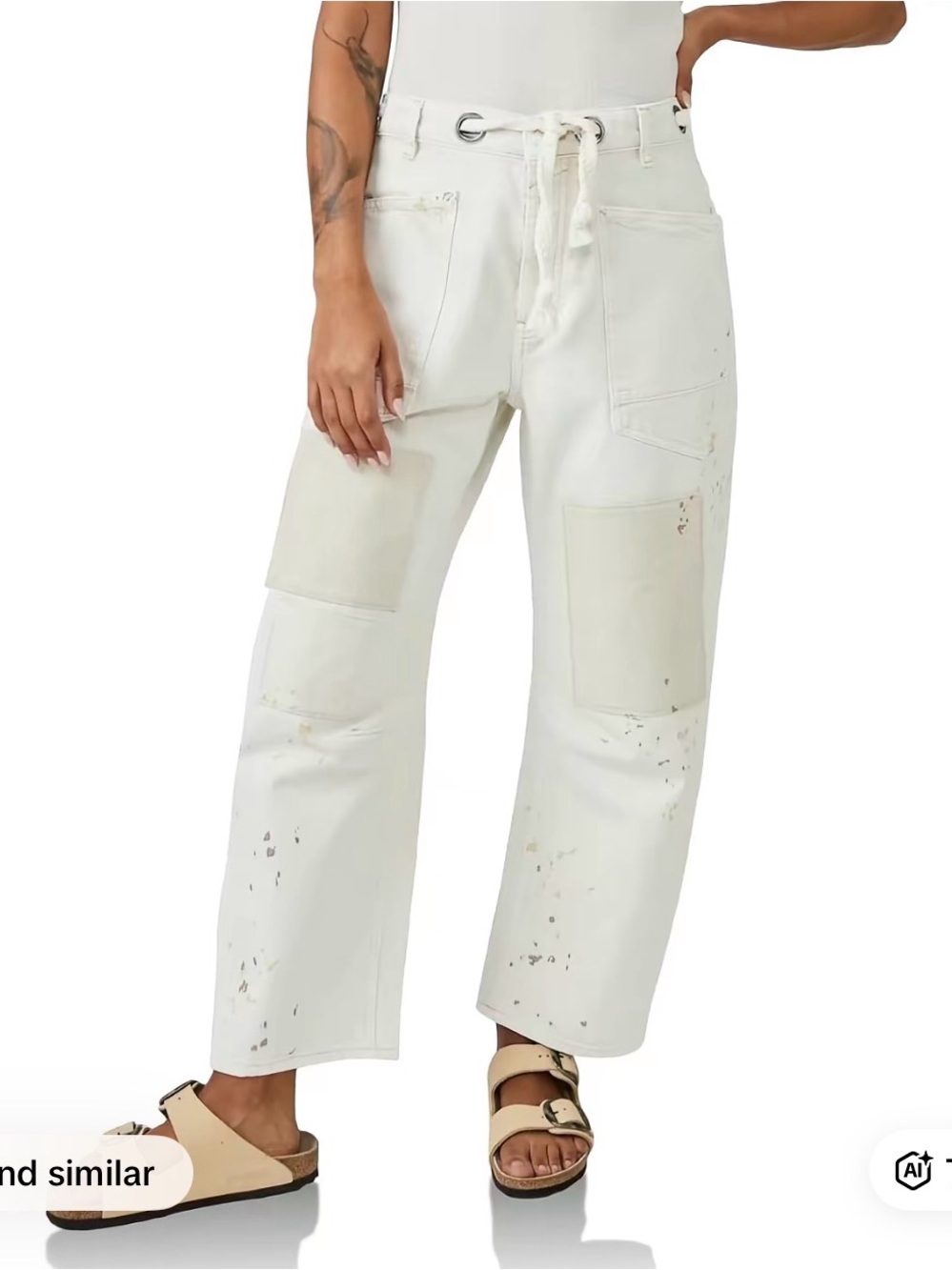 White Painter Patch Wide-Leg Jeans
